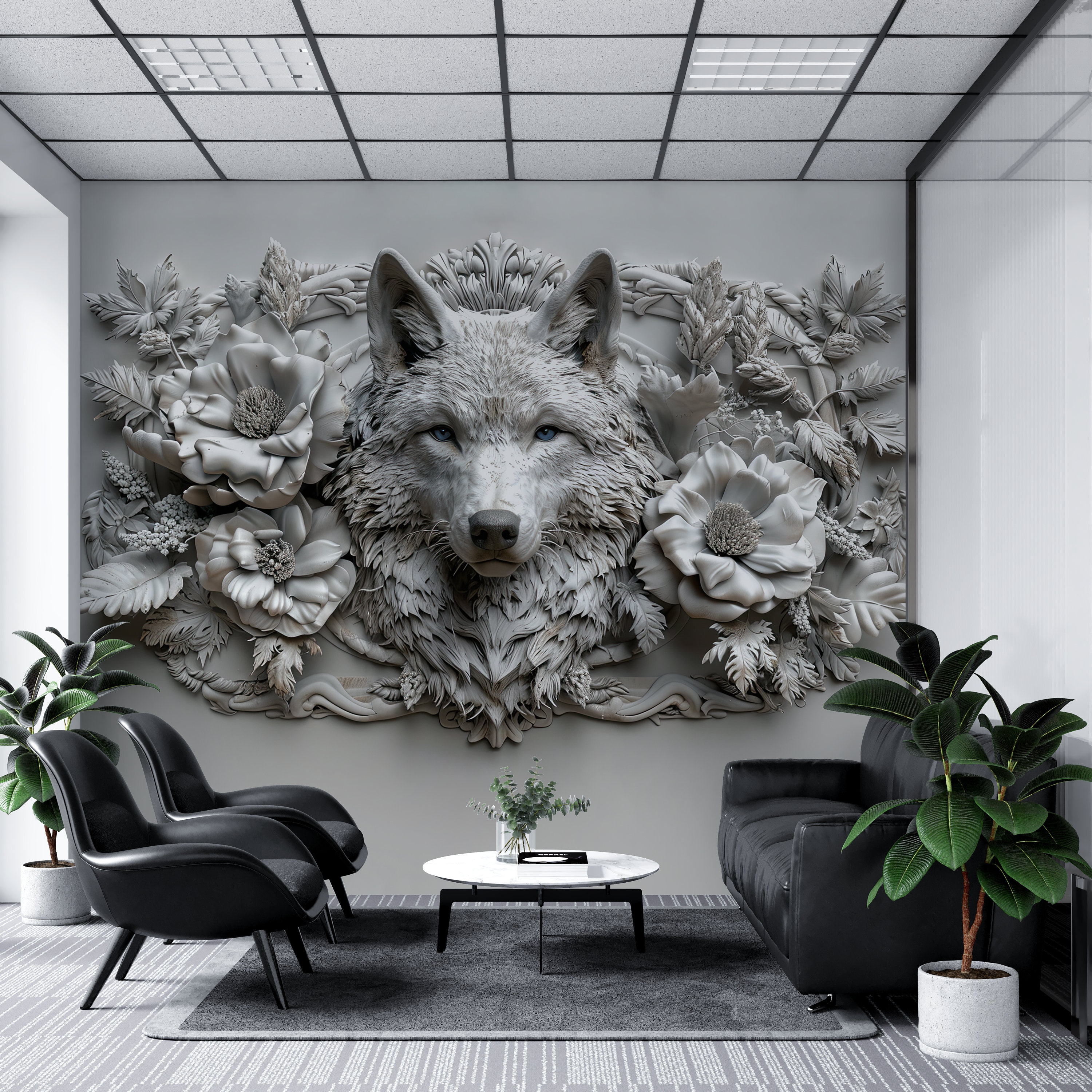 Relief 3D Wolf Wallpaper, Realistic Embossed Look Mural Art