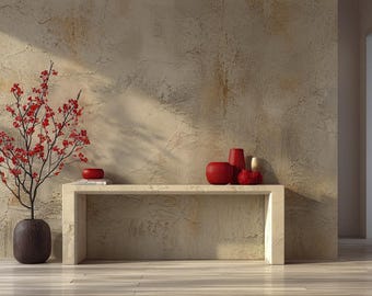 Beige Plaster Textured Wallpaper, Removable Concrete Wallpaper, Living Room and Bedroom Mural Art, Peel and Stick Nonwoven and Vinyl