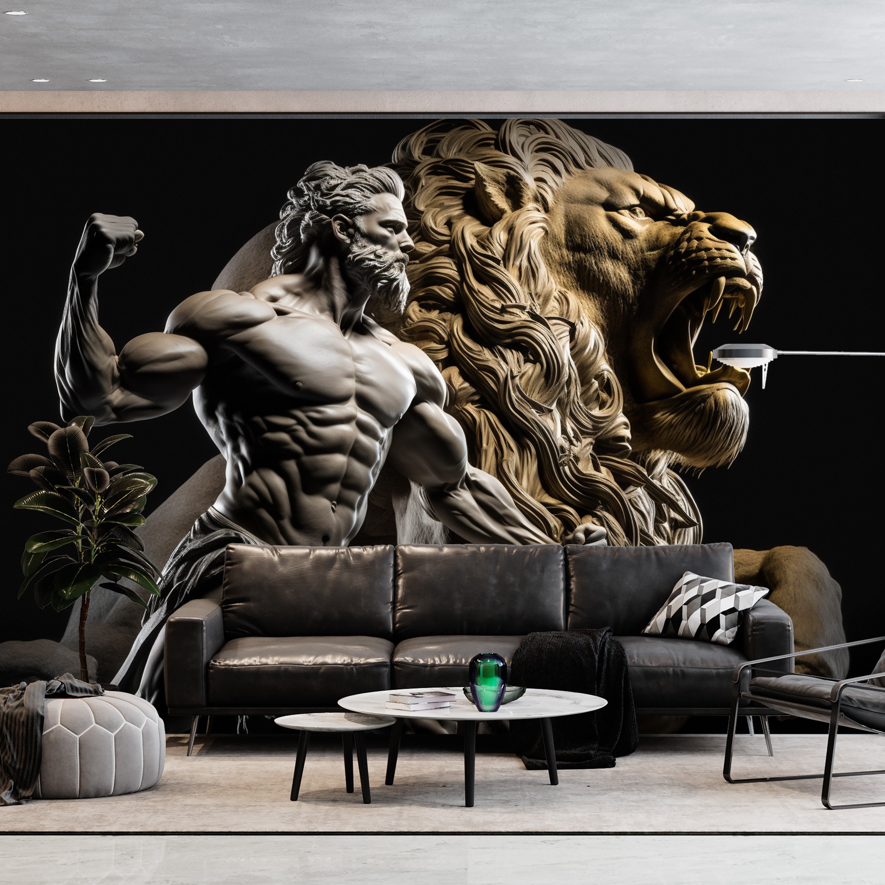 Hercules and the Lion Statue Wallpaper for House and Office Etsy