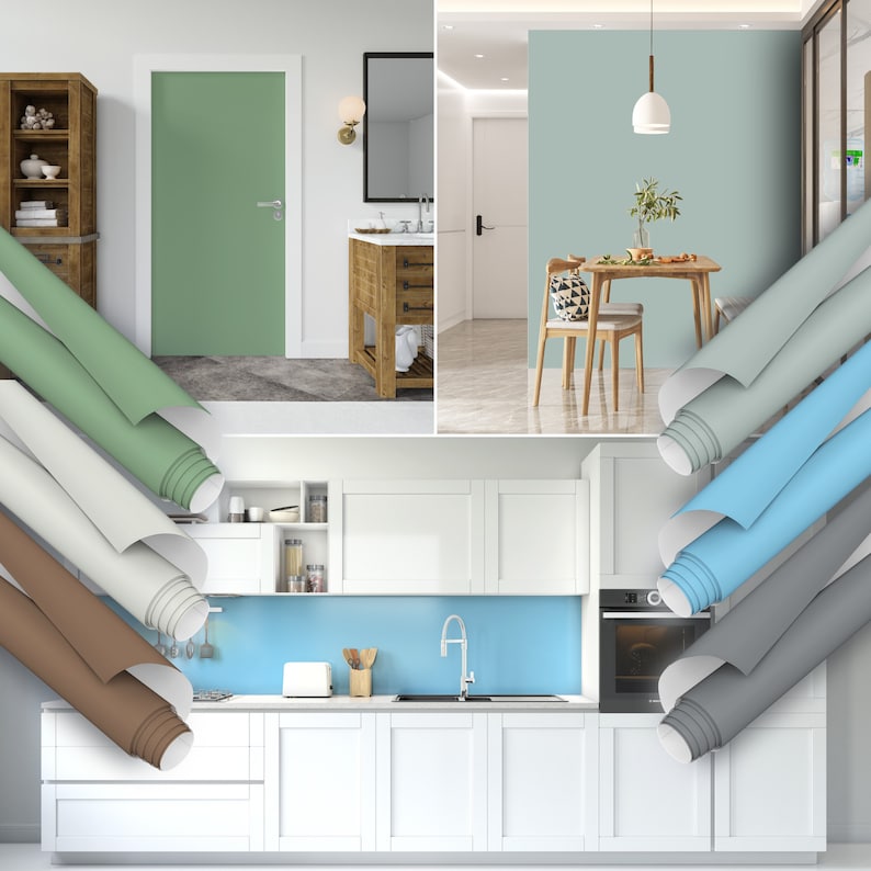 Solid Colored Furniture Sticker | Self-Adhesive Foils | Bedroom, Bathroom Film | Peel and Stick Wallpaper | Veneer Supplies
