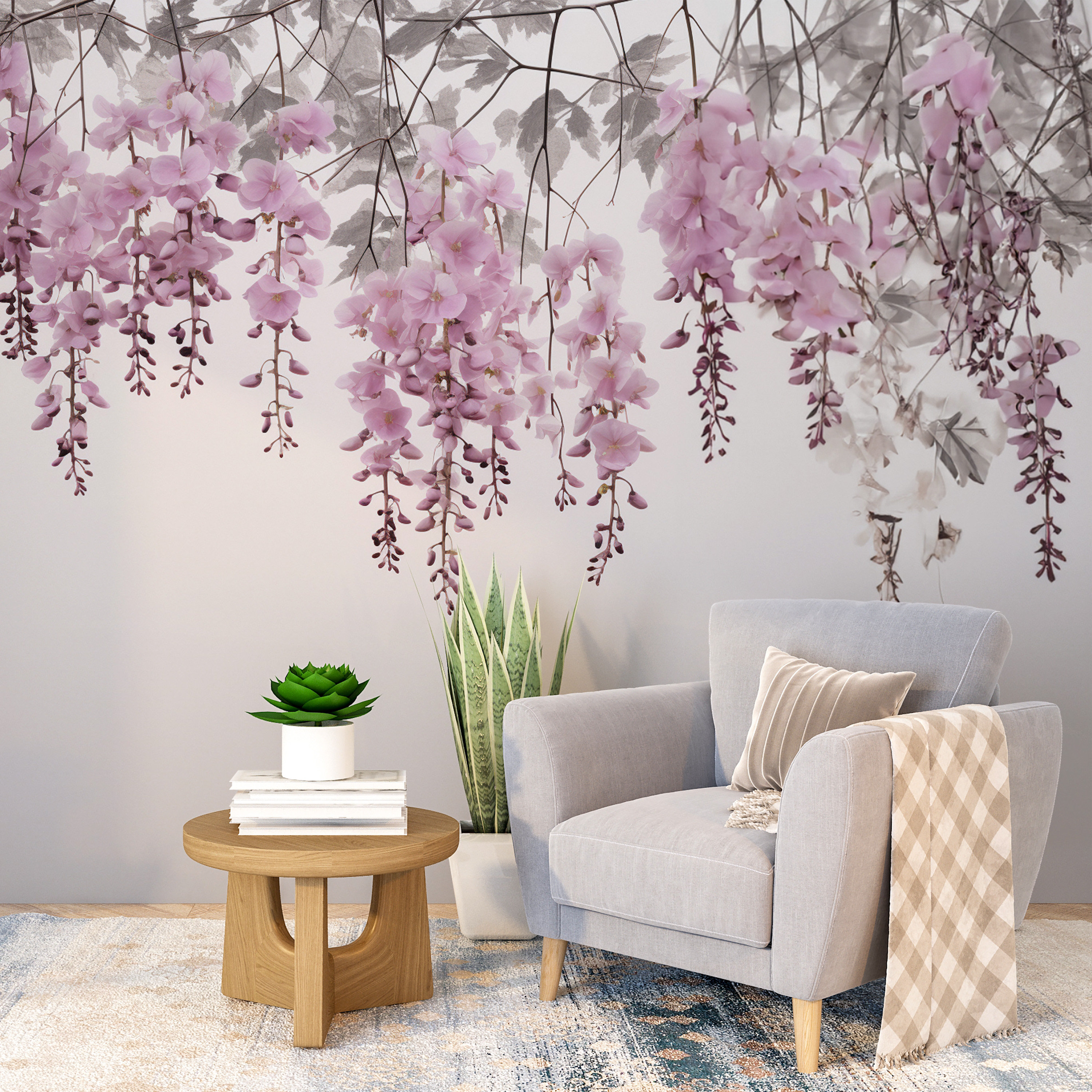 Hanging Flowers Wallpaper / Chinese Purple Wisteria Modern Boho Floral ...