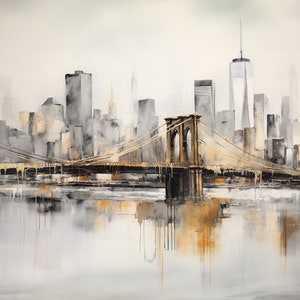 Landscape Wallpaper, Brooklyn Bridge Watercolor Art Mural Decor for Home & Office Wall, Peel Stick and One Piece, View Wallpaper image 2