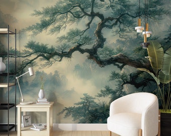 Tree Branch Wallpaper, Tropical Wallpaper, Birch Trees in The Forest, Scenic Wall Mural, Hawaii Wall Mural, Birches Trees Forest Wall Decor