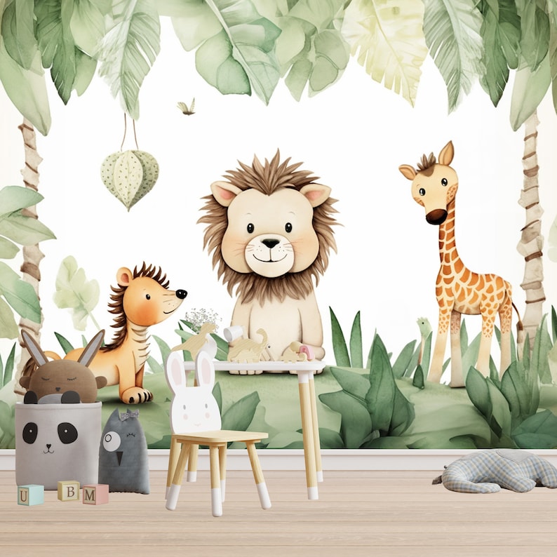 Safari Wallpaper Nursery and Kids Room Mural Decor Cute Etsy