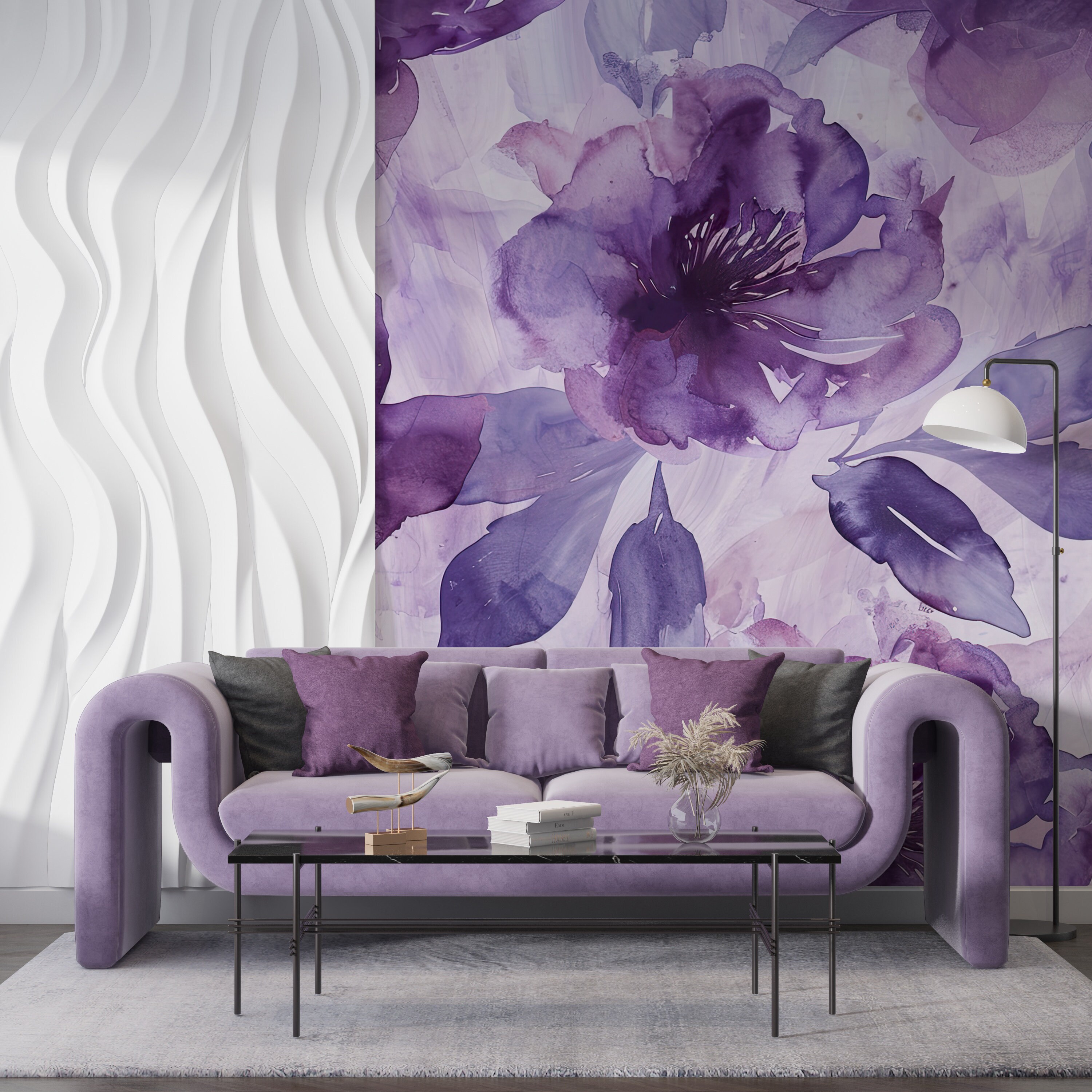 Purple Peony Flowers Watercolor Wallpaper, Florals Wall Decor for ...