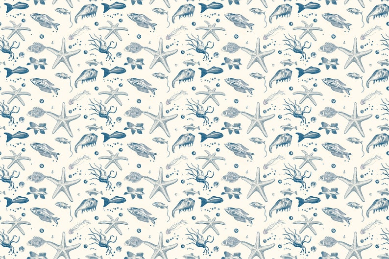 Buy Coastal Sea Creatures Wallpaper, Coastal Blue Fish Ocean Mural