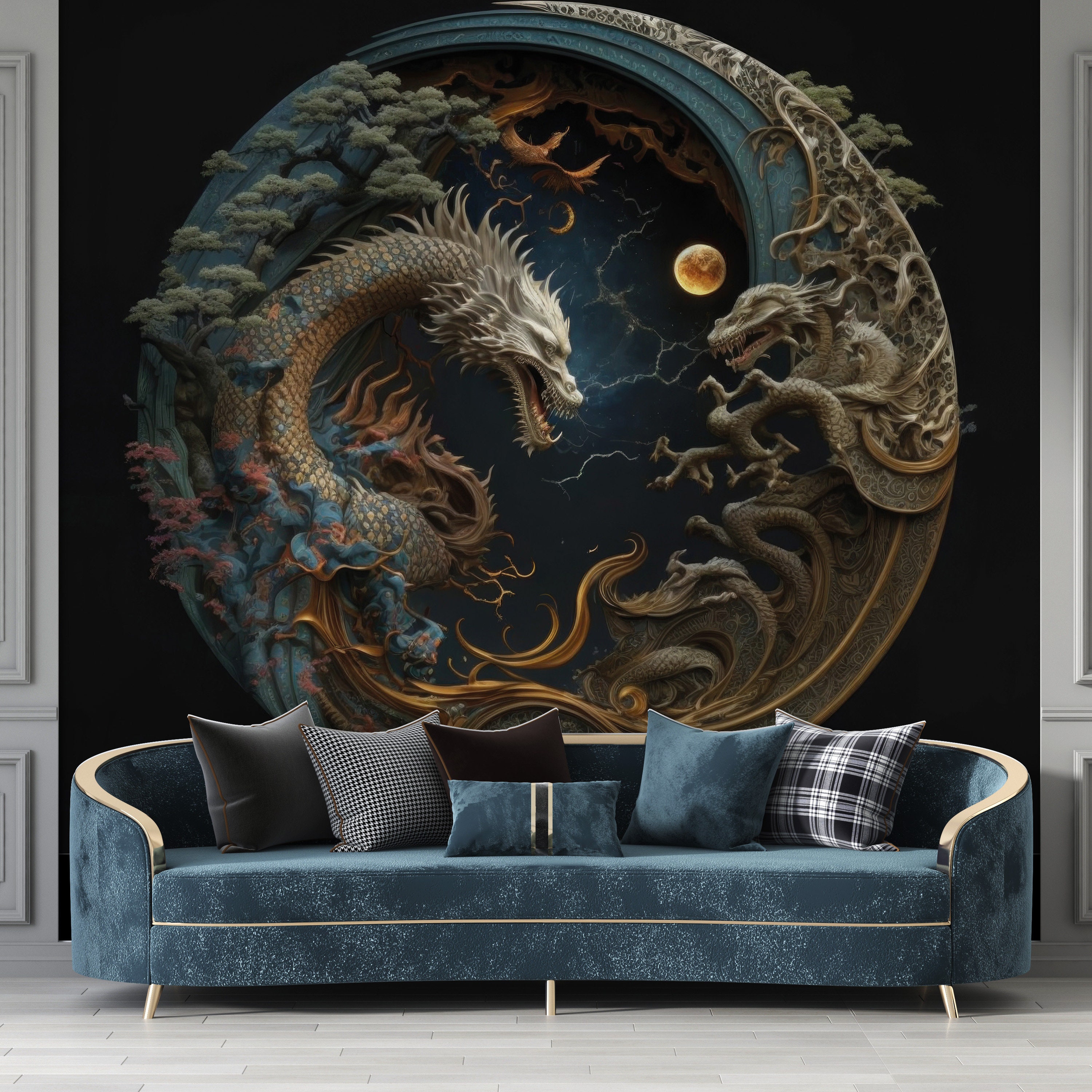 DHBANEIOK Tenture Murale 3D Dragon Effet – Tapisserie Grand Format 180×230 Cm – Décoration Chambre, Salon, Dortoir Ou Plage
