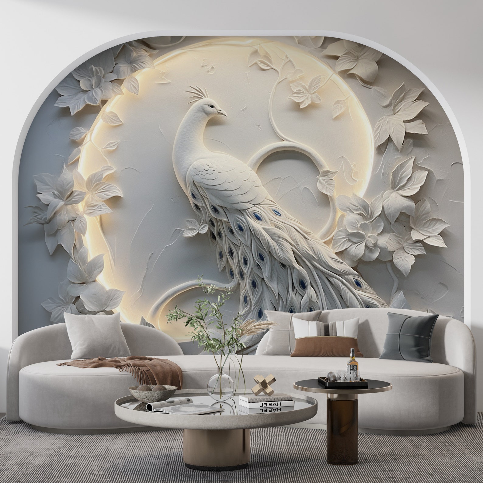 Bird Embossed Look Wallpaper, Living Room and Bedroom Relief Mural ...