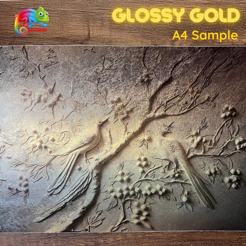 Buy Reflective Gold Wallpaper, Tree and Birds Embossed Look Wall Mural