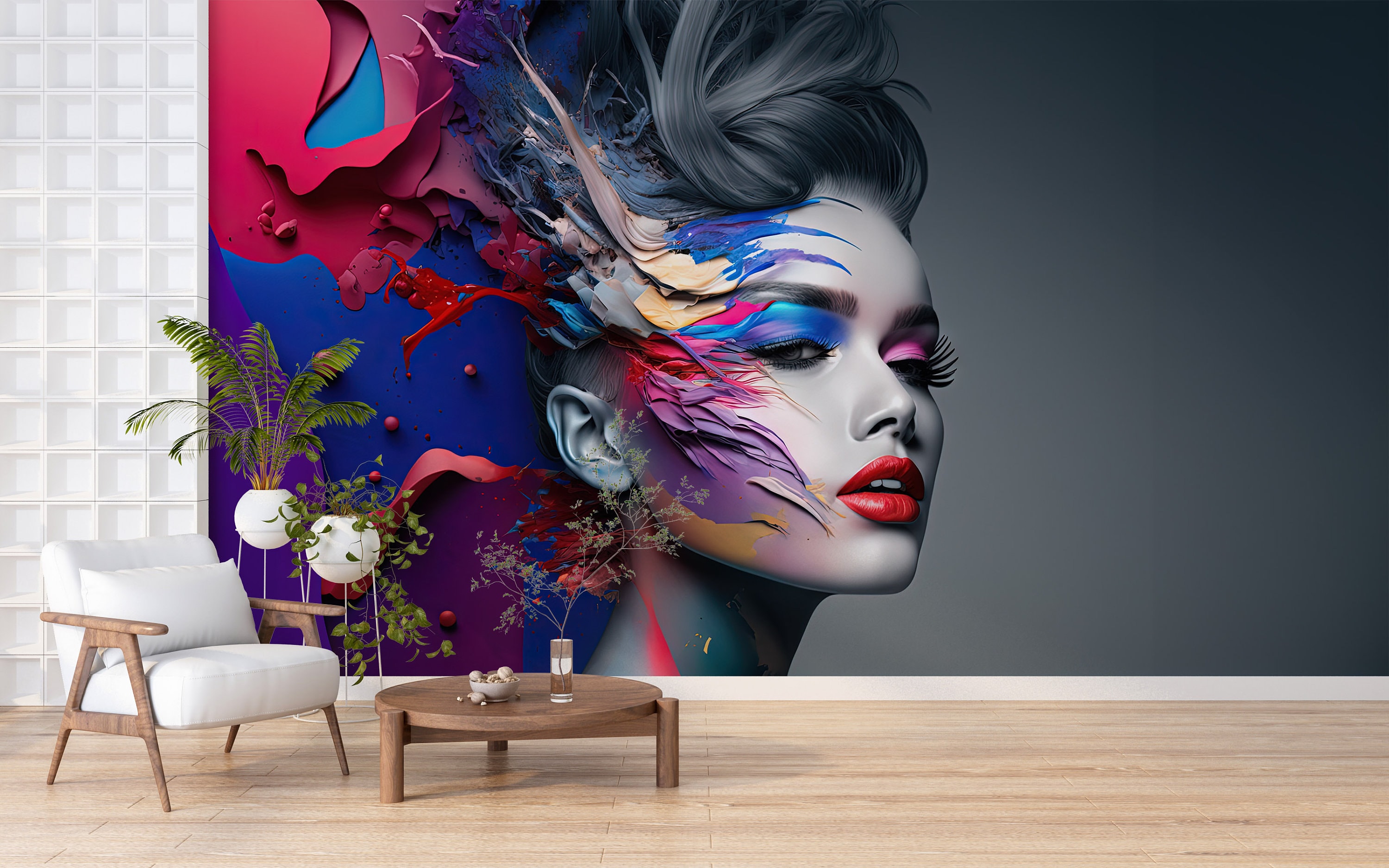 Hairdresser Wall Mural, Beautiful Woman Floral Wallpaper for Hair Salon, Beauty Center, Spa Salon Wallpaper, Women Wall Decals