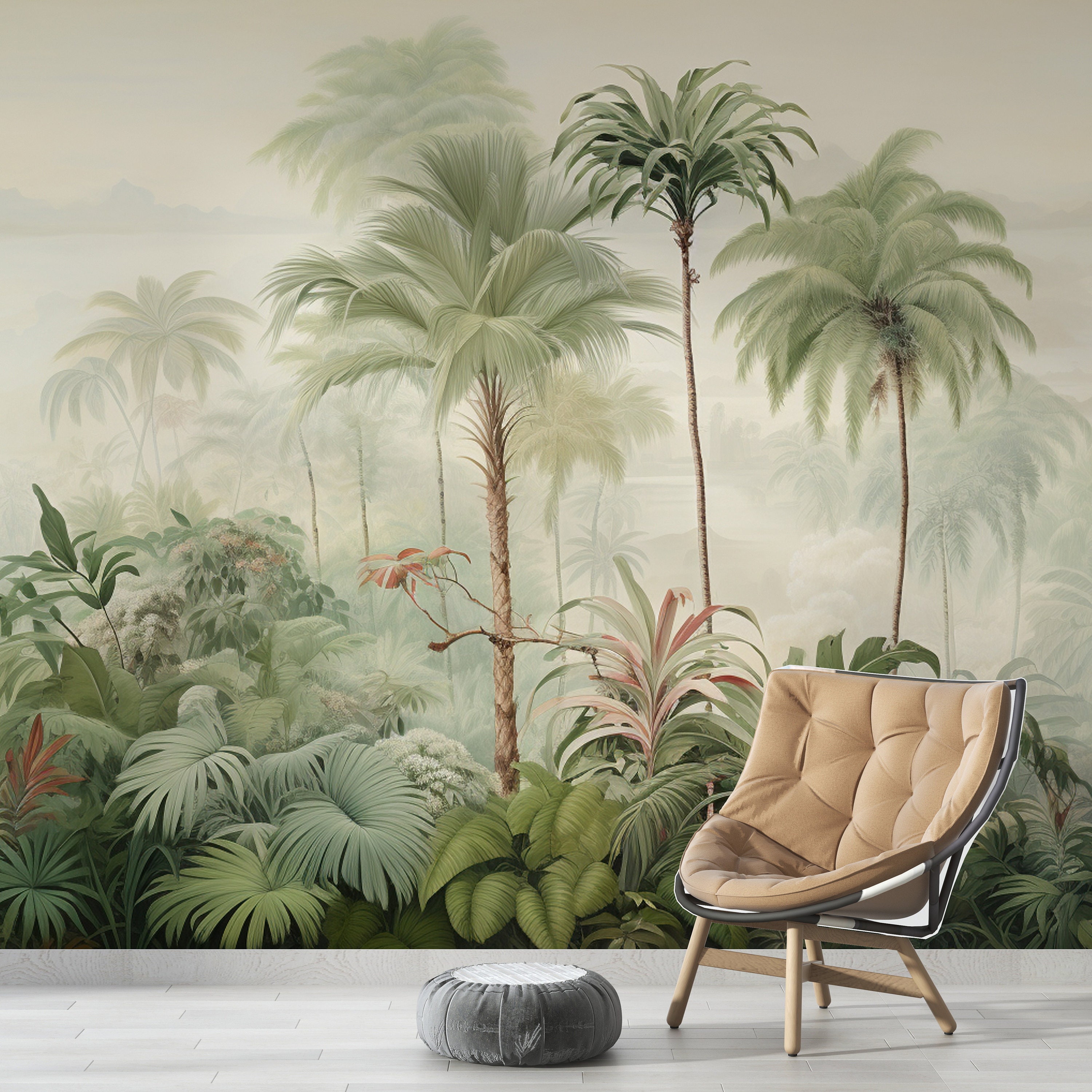 Palm Trees Tropical Wallpaper / Jungle Landscape Mural Decor / - Etsy