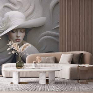 3D-illusionskvinnans ansikte-tapet, abstrakt relief-väggmålning, realistisk väggmålning, väggdekor med präglad look, texturerad modern väggkonst