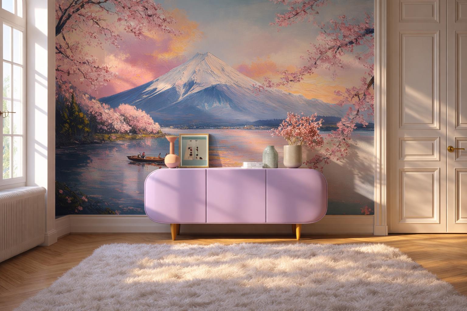 Serene Mount Fuji Landscape Wall Mural, Japan Lake Kawaguchi