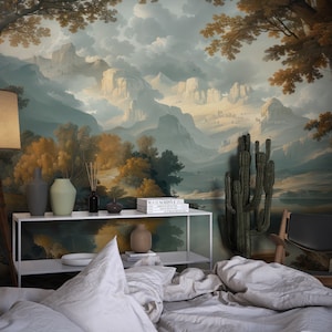 Vintage Malerische Tapete, Baum Wandbild, Retro Landschaft Tapete, Historische Ländliche Gemälde Tapete, Panorama Tapete