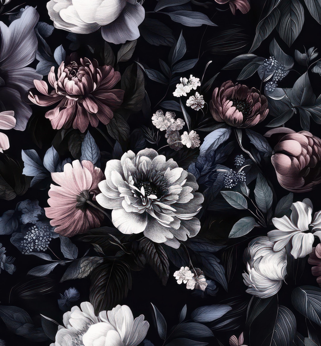 Custom Design Dark Peony Wallpaper, Dark Botanical Floral Mural ...