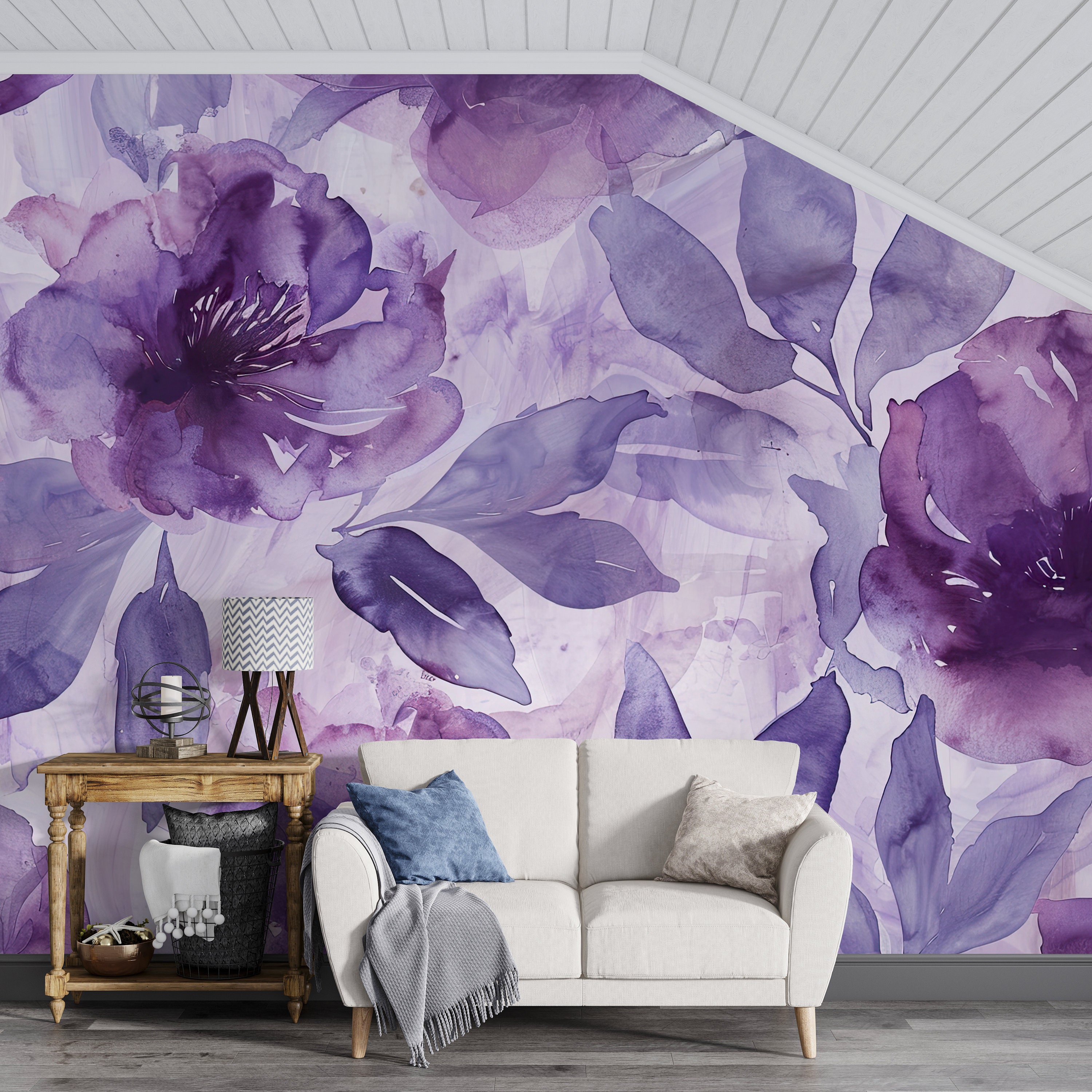 Purple Peony Flowers Watercolor Wallpaper, Florals Wall Decor for ...