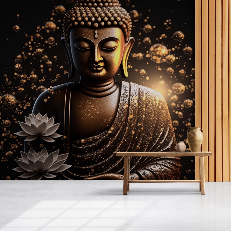 Gold Buddha Statue Wallpaper for Office and Home Wall Etsy