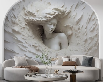 3D  Illusion Woman Wallpaper - Realistic Mural Art Wallpaper, Art Wall Mural, Woman Face Peel and Stick, Self Adhesive Removable Wall Art