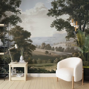 Scenic Wall Covering, Rural Painting Wallpaper, Scenic Vintage Wallpaper, Historical Scenic Wall Mural Art, Vintage Panoramic Wallpaper