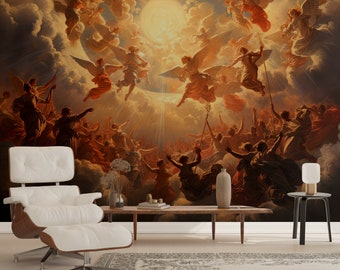 Angels in the Sky Wallpaper Renaissance Art Medieval Wall Mural Decor for Home & Office Peel and Stick, One Piece  Roman Mythology