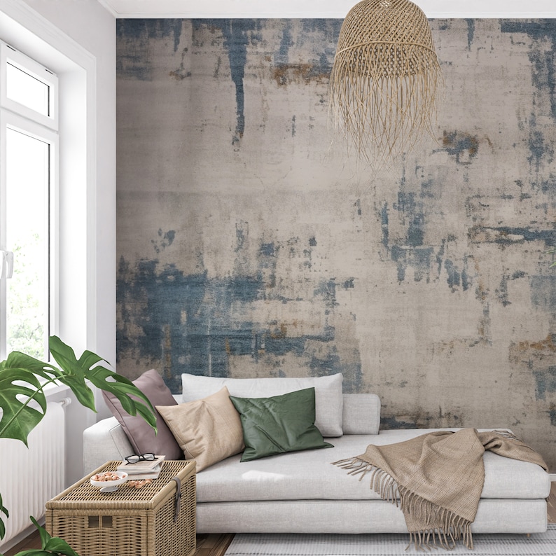 Blue Rustic Wallpaper Concrete Texture Mural Decor Peel and Etsy