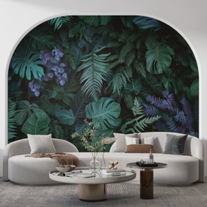 Vintage Fern Mural Decor, Dark Botanical Landscape Wallpaper, Green Leaf Pattern Wall Decor, Forest Wall Decal for Living Room Bedroom