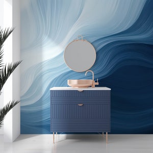 Blue Wave Peel and Stick Wallpaper, Hague Wall Mural, Ocean Wave Wallpaper, Color Customizable Ombre Wallpaper