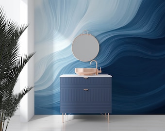 Blue Wallpaper Peel and Stick, Hague Blue Wall Mural, Ocean Blue Wave Wallpaper,Ombre Wallpaper, Dark Blue Wallpaper, Oil Painting Wallpaper