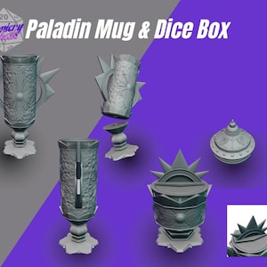 Paladin Mythic Mug Can Holder and Dice Box - 3D Printed Fantasy RPG Mug