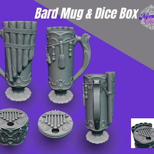 Bard Mythic Mug Can Holder and Dice Box - 3D Printed Fantasy RPG Mug