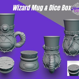 Wizard Mythic Mug Can Holder and Dice Box - 3D Printed Fantasy RPG Mug