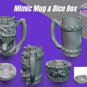 ミミックミシックマグ缶ホルダーとダイスボックス - 3DプリントファンタジーRPGマグ