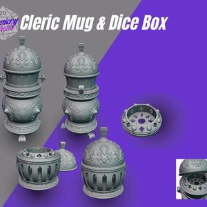 クレリックミシックマグ缶ホルダーとダイスボックス - 3DプリントファンタジーRPGマグ