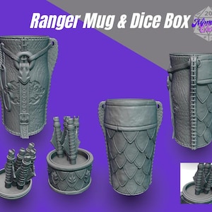 レンジャーミシックマグ缶ホルダーとダイスボックス - 3DプリントファンタジーRPGマグ