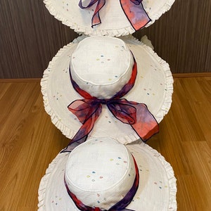 Sombrero de sol floral de ala ancha, talla pequeña / Sombrero reversible de lona verde imagen 6