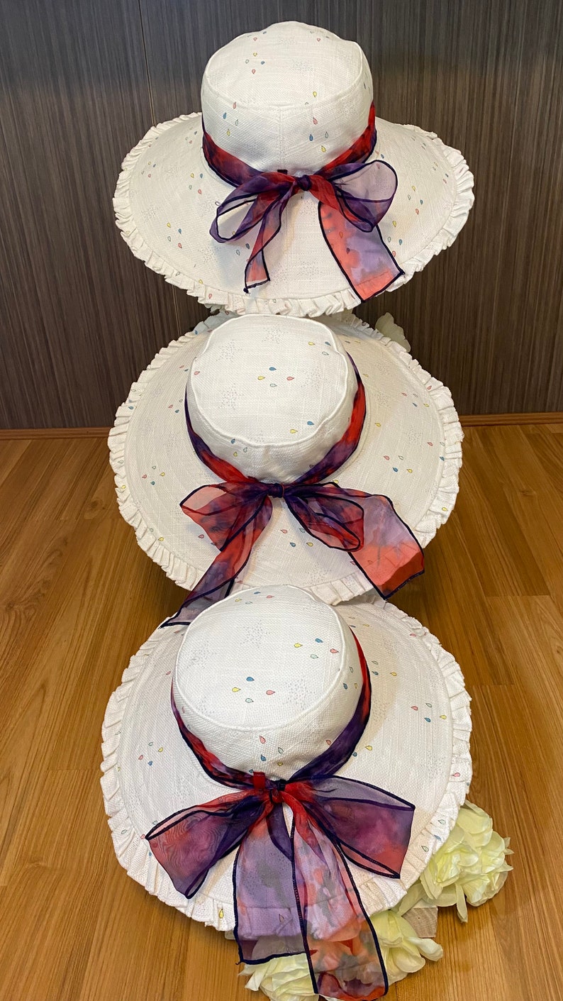 Sombrero de sol floral de ala ancha, talla pequeña / Sombrero reversible de lona verde imagen 6