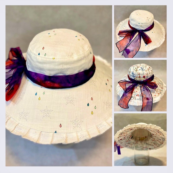 White Wide Brim Hat | Canvas Linen Cotton Fabric | Beautiful Reversible Women Hat | Sun Hat