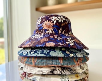 Floral Wide Brim Sun Hat| Reversible Canvas Linen Cotton Protect hat