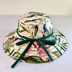Handmade Reversible Floral Sun Hat| Wide Brim Cotton Linen Canvas image 3