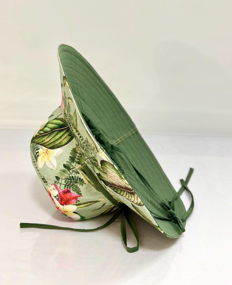 Handmade Reversible Floral Sun Hat| Wide Brim Cotton Linen Canvas image 7