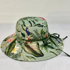 Handmade Reversible Floral Sun Hat| Wide Brim Cotton Linen Canvas image 6