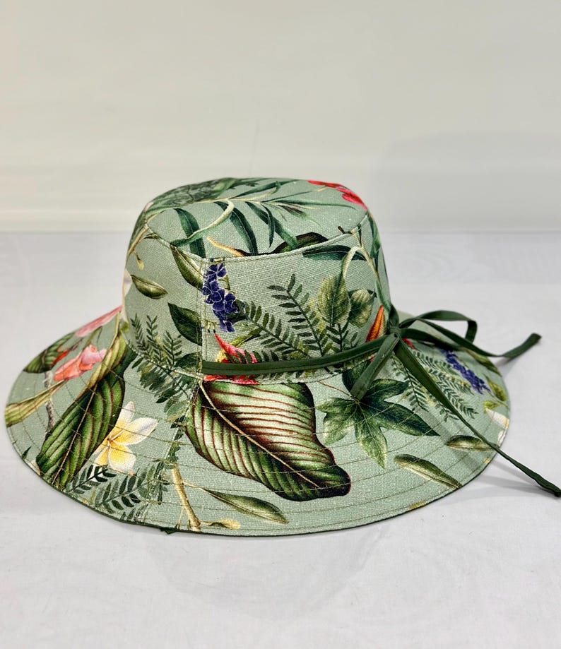 Handmade Reversible Floral Sun Hat| Wide Brim Cotton Linen Canvas image 6