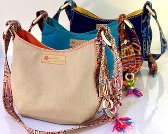 Boho Bags Style Size S| Hippie Bags| Shoulder Cross Body Bags | Canvas Fabric Everyday Handmade Women Bag