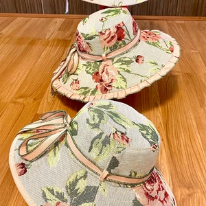 Sombrero de sol floral de ala ancha, talla pequeña / Sombrero reversible de lona verde imagen 5