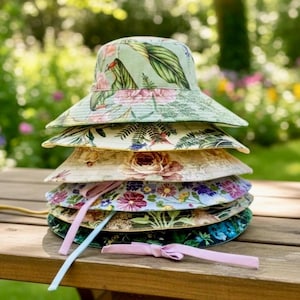 Handmade Reversible Floral Sun Hat| Wide Brim Cotton Linen Canvas image 1