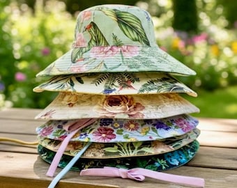 Handmade Reversible Floral Sun Hat| Wide Brim Cotton Linen Canvas