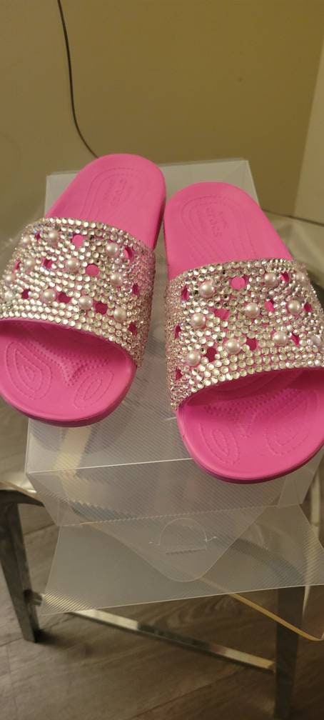 Added to my personal custom slides collection ✓😍😜 #Crocs #blingbling