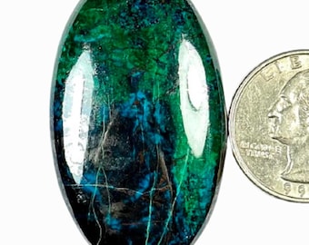 Natural Azurite Malachite Cabochon, Oval Gemstone Pendant (47x27x6 mm)