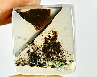 Cabujón de ágata dendrítica escénica, gema plana natural