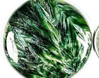 Natural Russian Seraphinite Gemstone Cabochon, Green Jewelry Stone (68Ct)